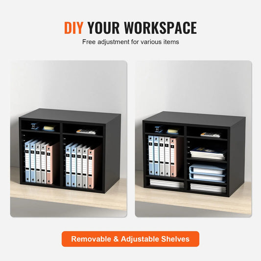 Wood Literature Organizer Adjustable File Sorter 12 Compartments Black - Image 5