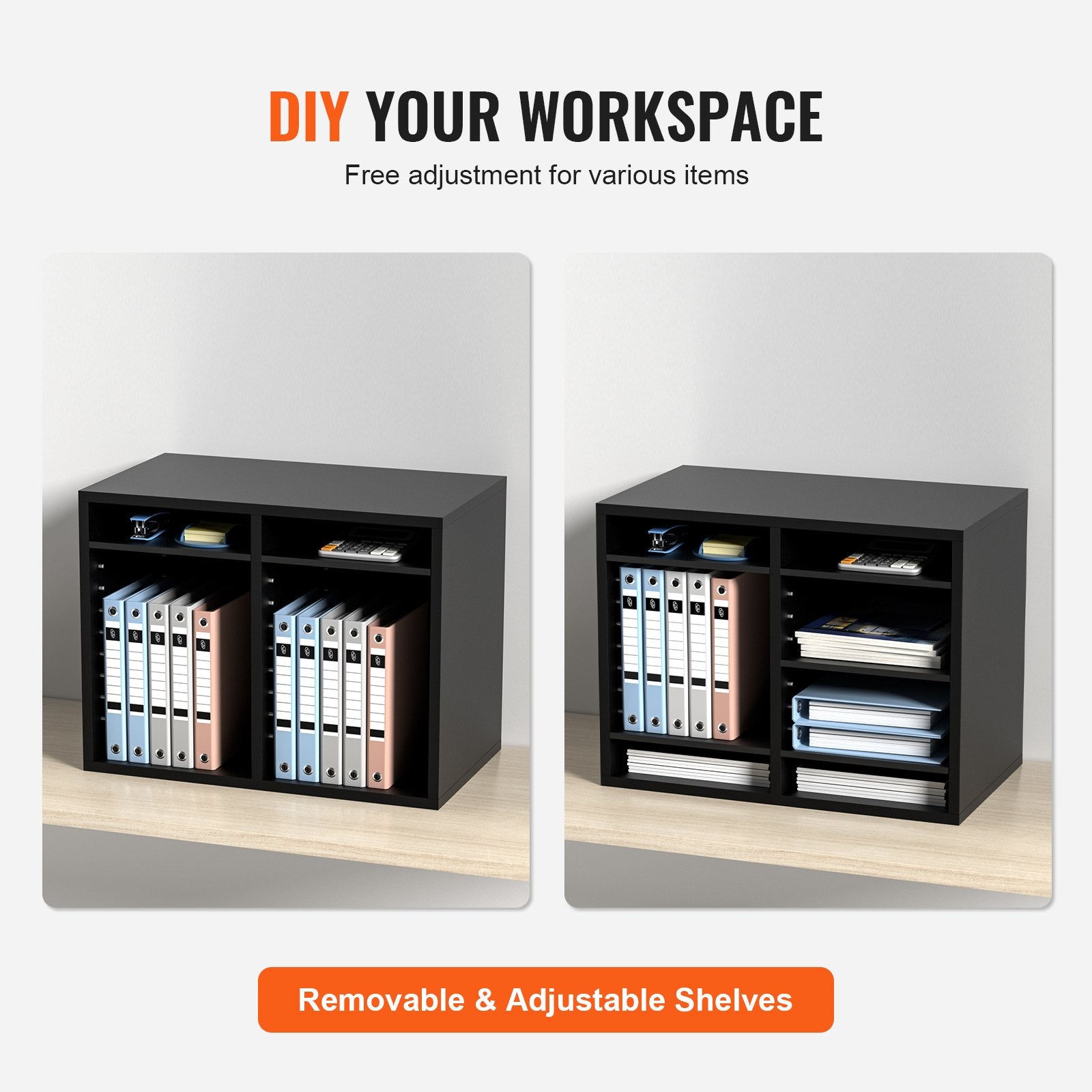 Wood Literature Organizer Adjustable File Sorter 12 Compartments Black - Image 5