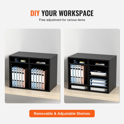 Wood Literature Organizer Adjustable File Sorter 12 Compartments Black - Image 5