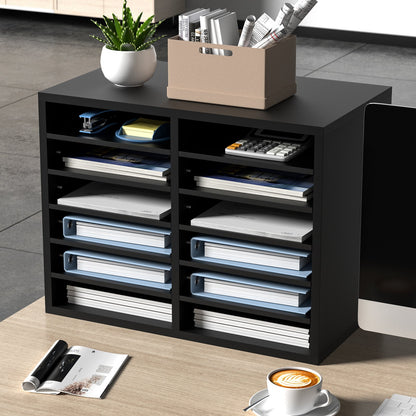Wood Literature Organizer Adjustable File Sorter 12 Compartments Black - Image 8