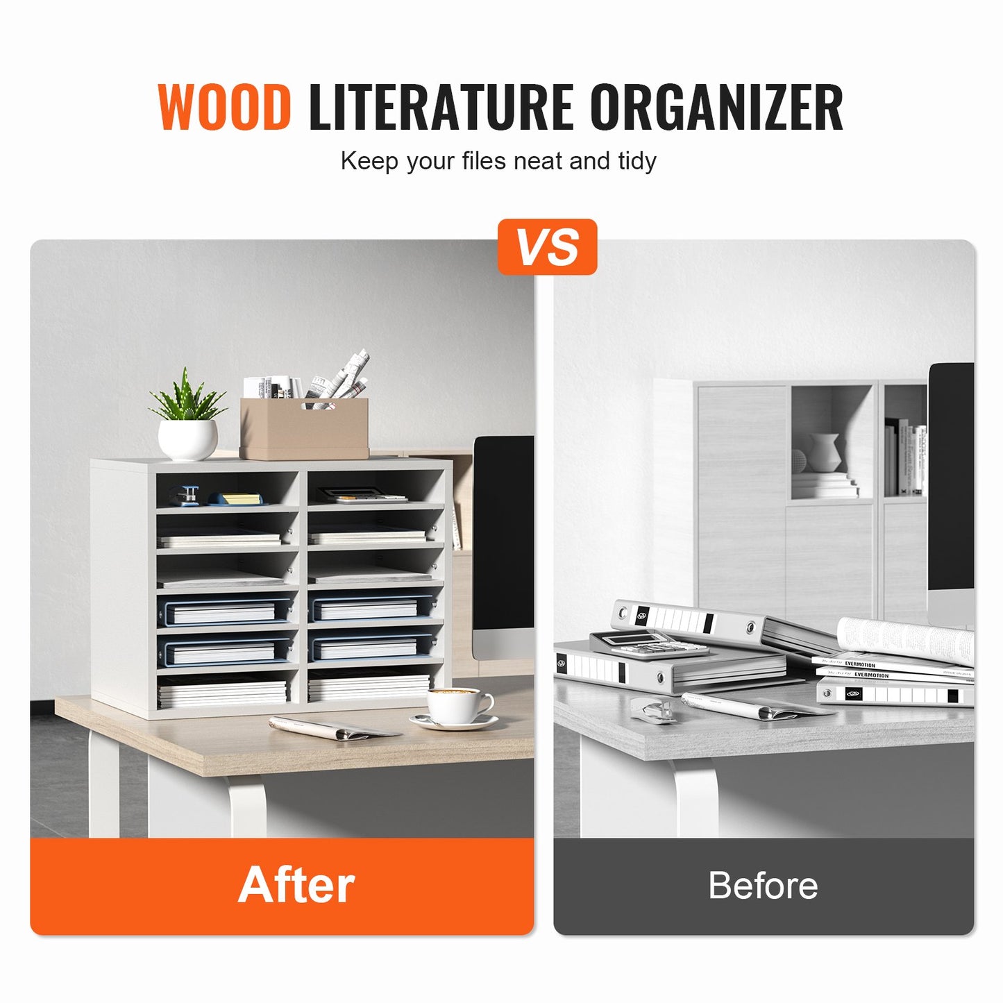 Wood Literature Organizer Adjustable File Sorter 12 Compartments White - Image 2