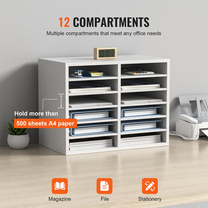 Wood Literature Organizer Adjustable File Sorter 12 Compartments White - Image 4