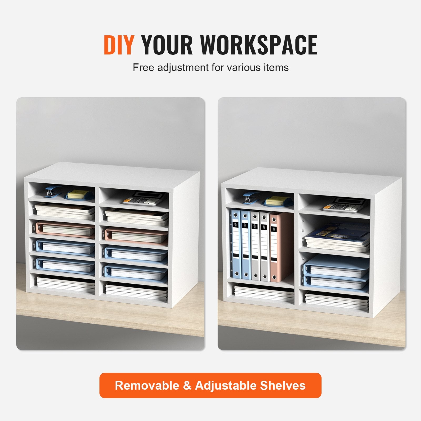 Wood Literature Organizer Adjustable File Sorter 12 Compartments White - Image 5