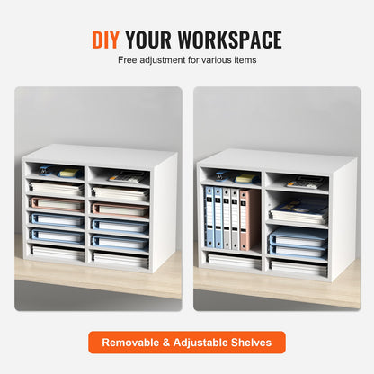 Wood Literature Organizer Adjustable File Sorter 12 Compartments White - Image 5