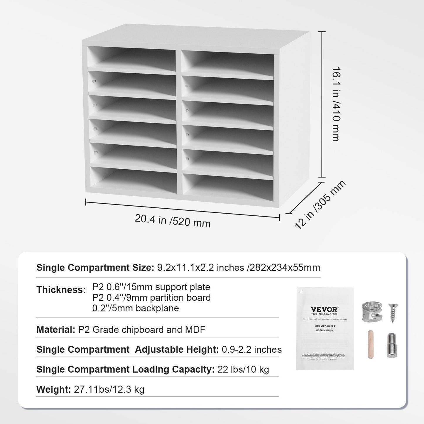 Wood Literature Organizer Adjustable File Sorter 12 Compartments White - Image 7