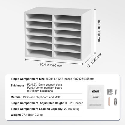 Wood Literature Organizer Adjustable File Sorter 12 Compartments White - Image 7