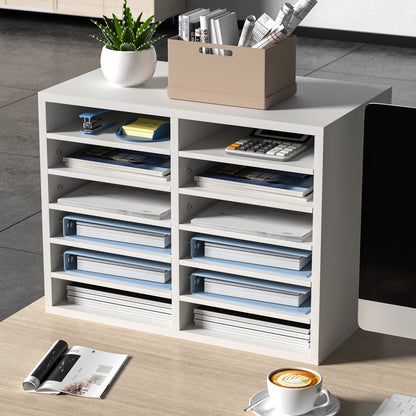 Wood Literature Organizer Adjustable File Sorter 12 Compartments White - Image 8