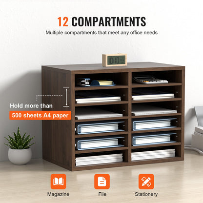 Wood Literature Organizer Adjustable File Sorter 12 Compartments Brown - Image 4