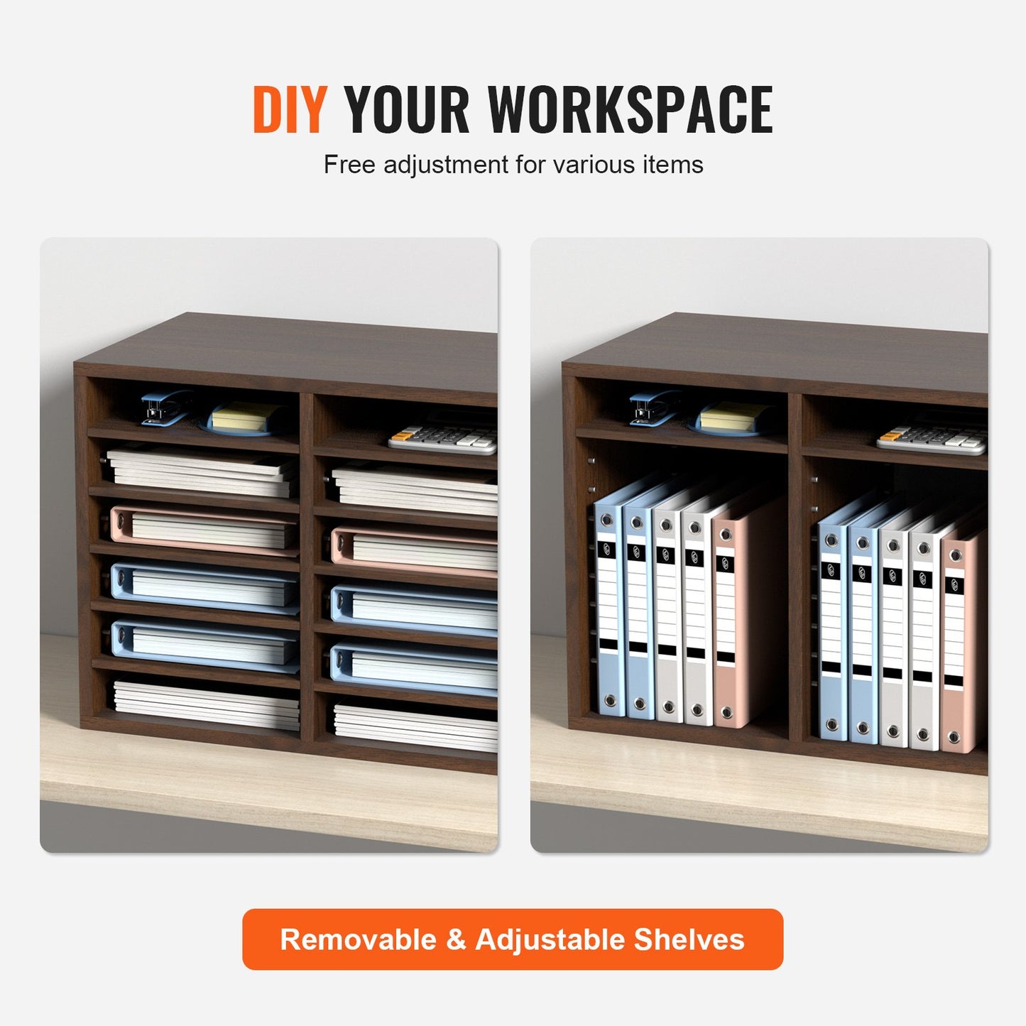 Wood Literature Organizer Adjustable File Sorter 12 Compartments Brown - Image 5