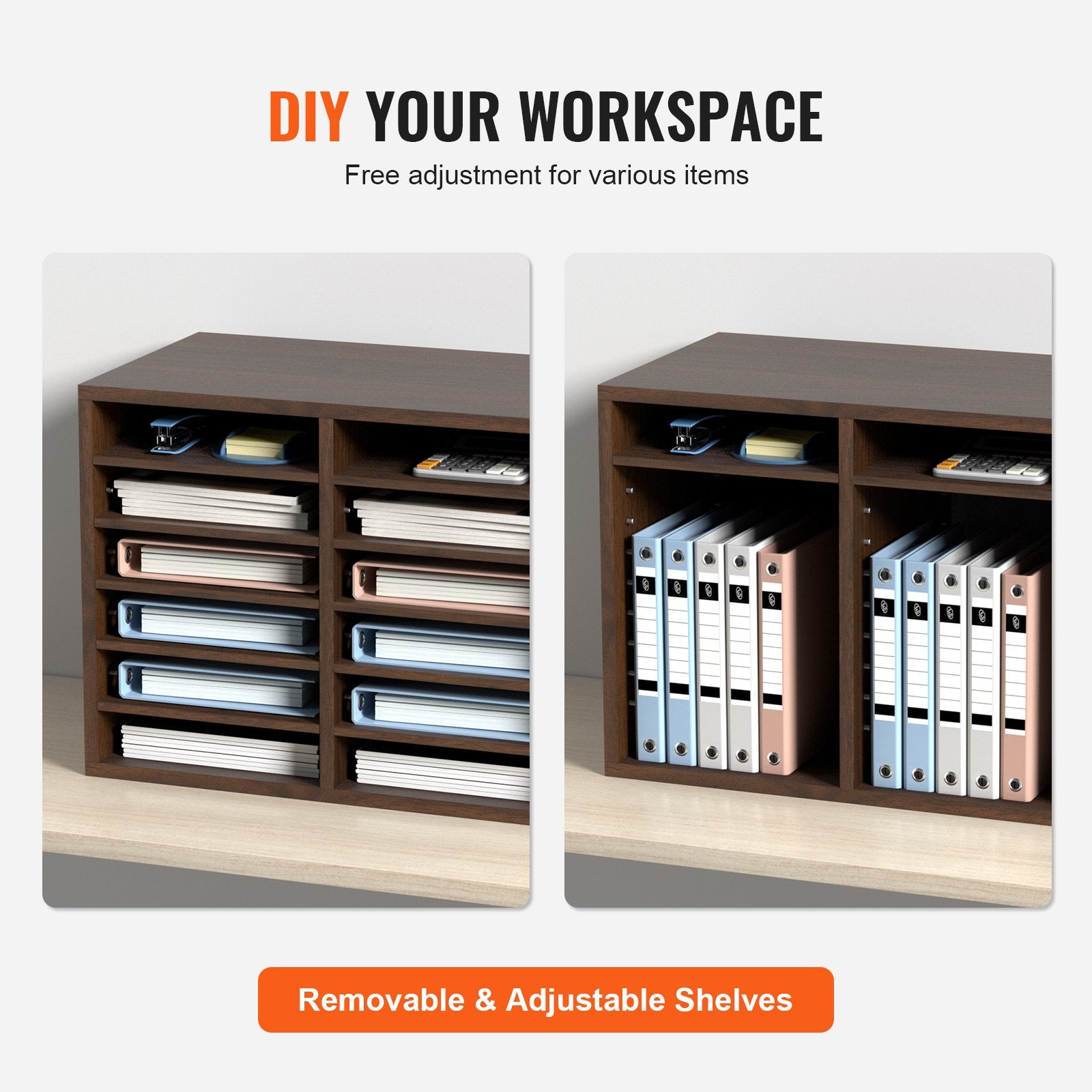 Wood Literature Organizer Adjustable File Sorter 12 Compartments Brown - Image 5