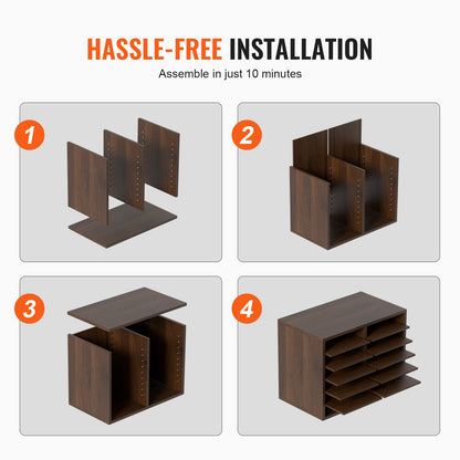 Wood Literature Organizer Adjustable File Sorter 12 Compartments Brown - Image 6