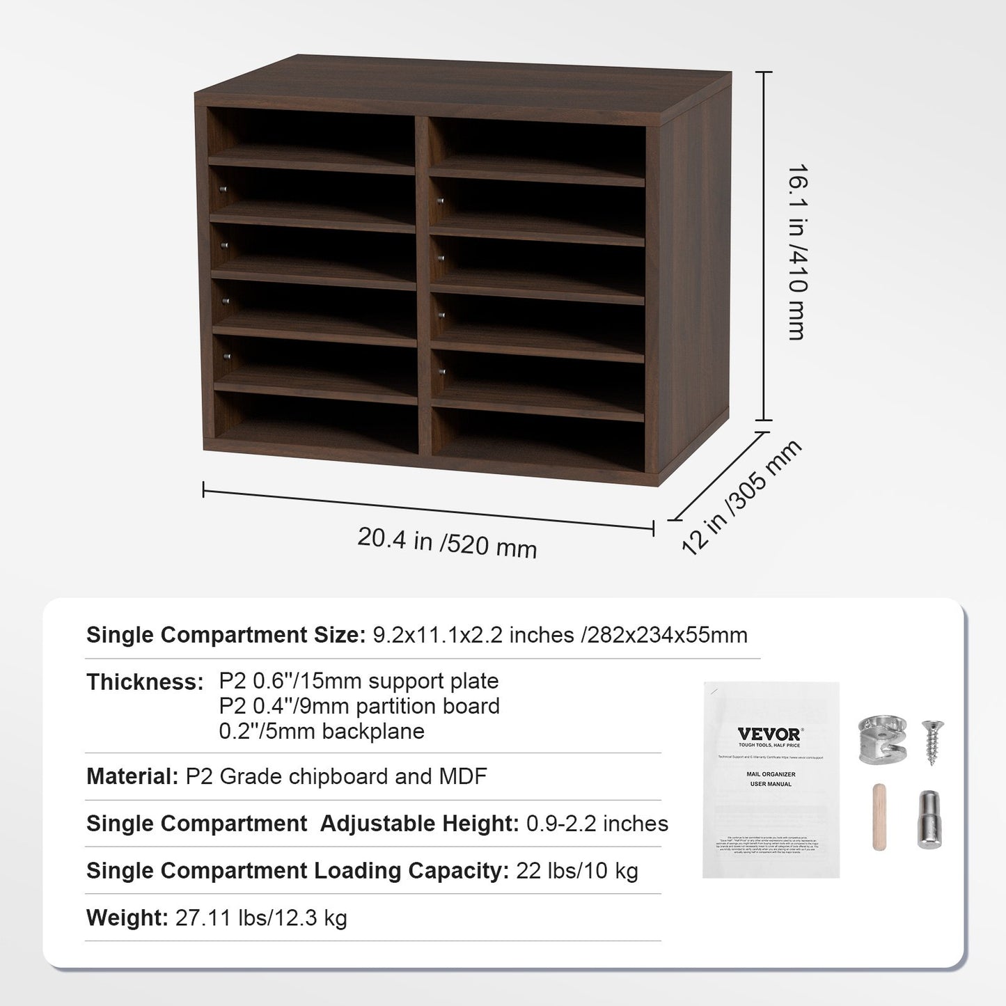 Wood Literature Organizer Adjustable File Sorter 12 Compartments Brown - Image 7