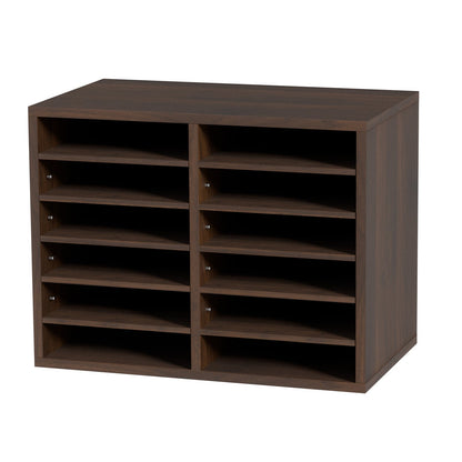 Wood Literature Organizer Adjustable File Sorter 12 Compartments Brown - Image 9