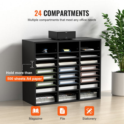Wood Literature Organizer Adjustable File Sorter 24 Compartments Black - Image 4