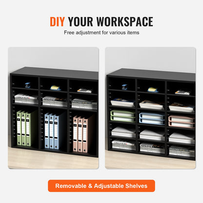 Wood Literature Organizer Adjustable File Sorter 24 Compartments Black - Image 5