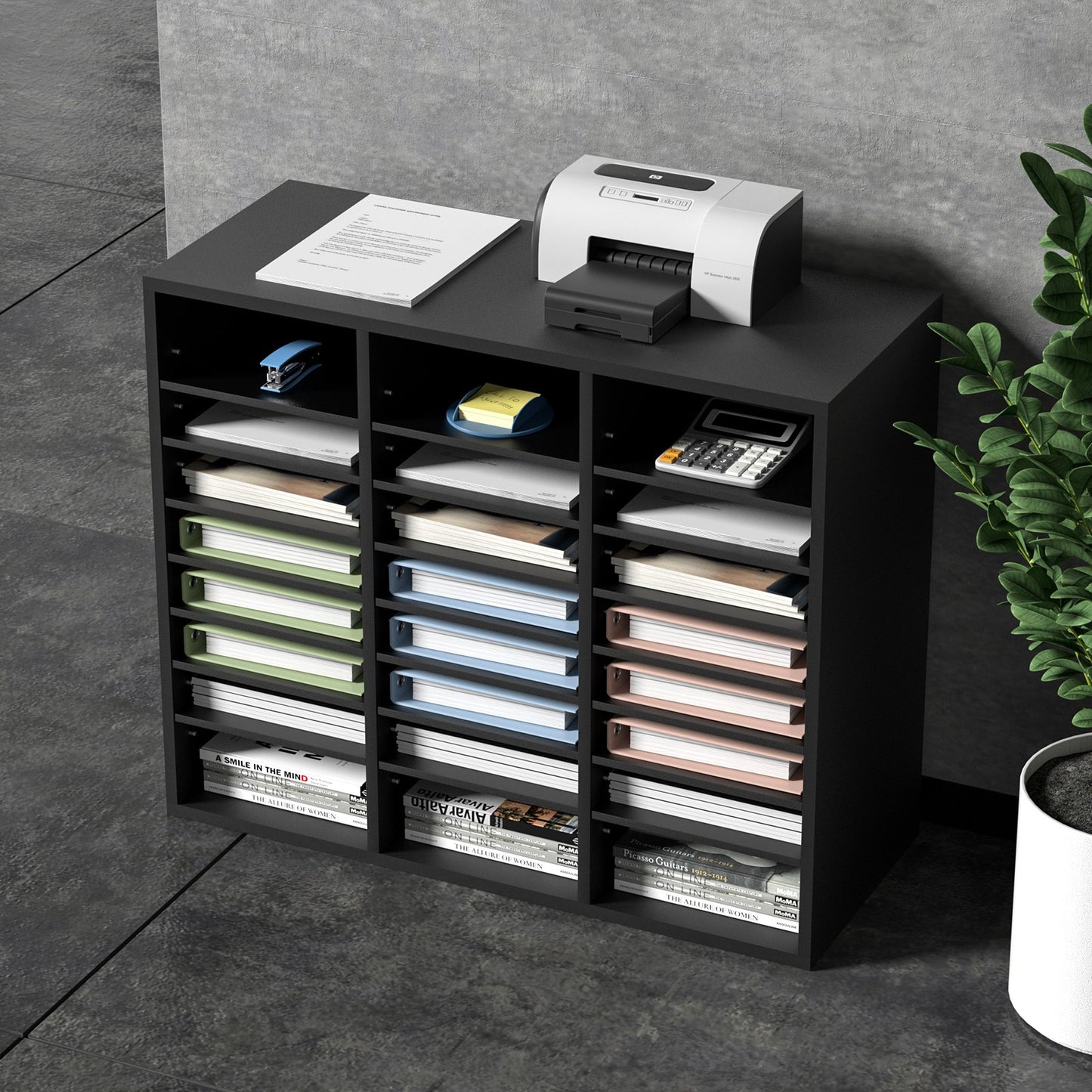 Wood Literature Organizer Adjustable File Sorter 24 Compartments Black - Image 8
