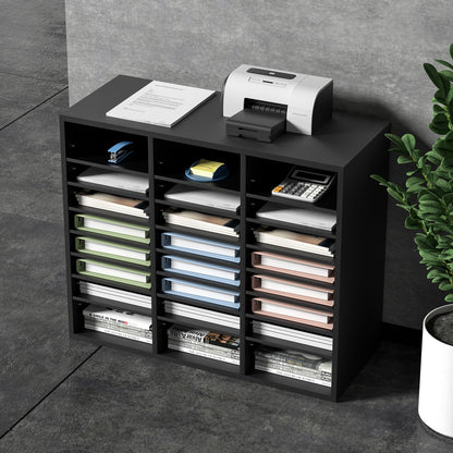 Wood Literature Organizer Adjustable File Sorter 24 Compartments Black - Image 8