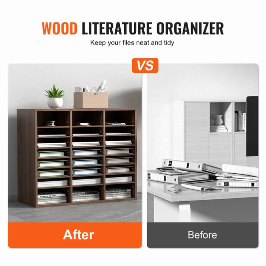 Wood Literature Organizer Adjustable File Sorter 24 Compartments Brown - Image 2