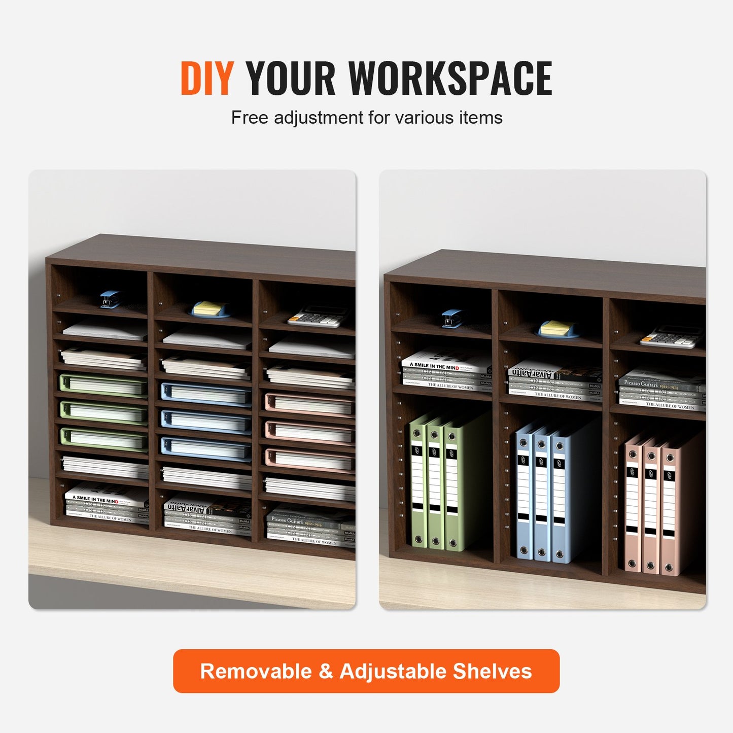 Wood Literature Organizer Adjustable File Sorter 24 Compartments Brown - Image 5