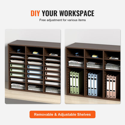 Wood Literature Organizer Adjustable File Sorter 24 Compartments Brown - Image 5