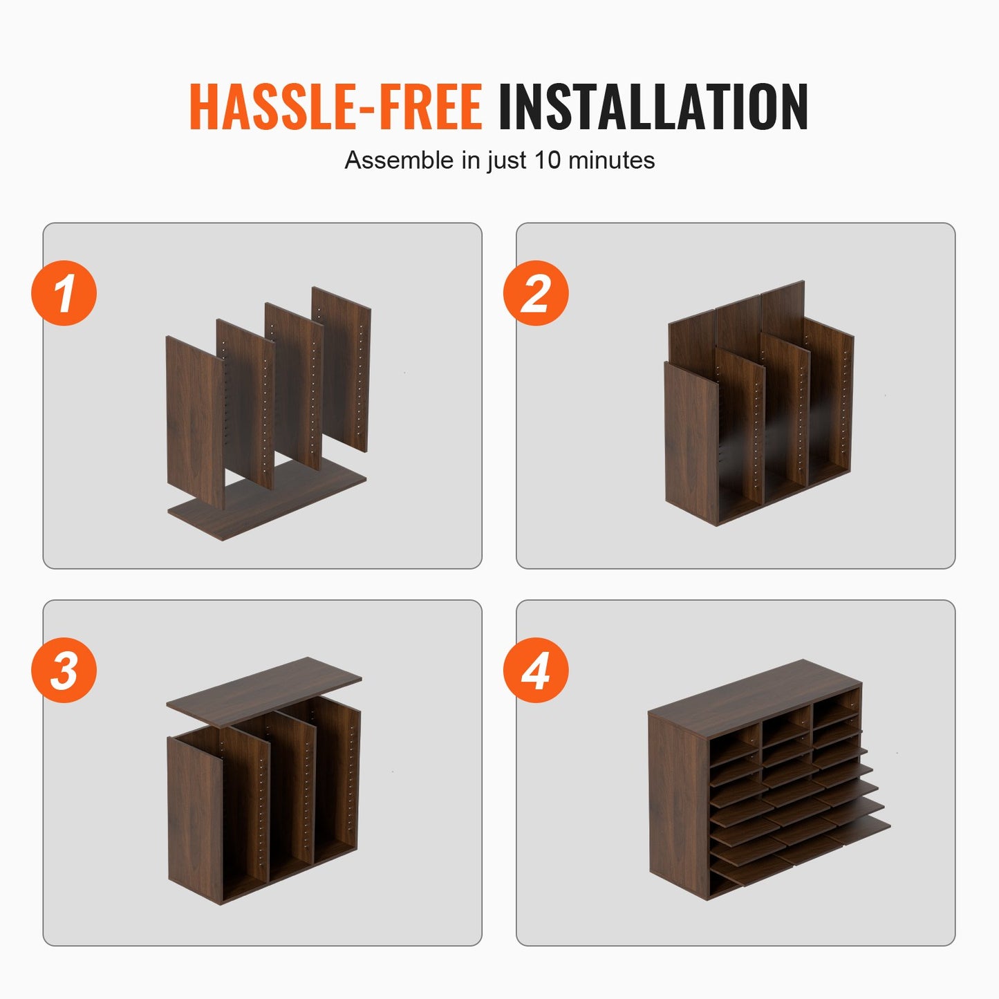Wood Literature Organizer Adjustable File Sorter 24 Compartments Brown - Image 6