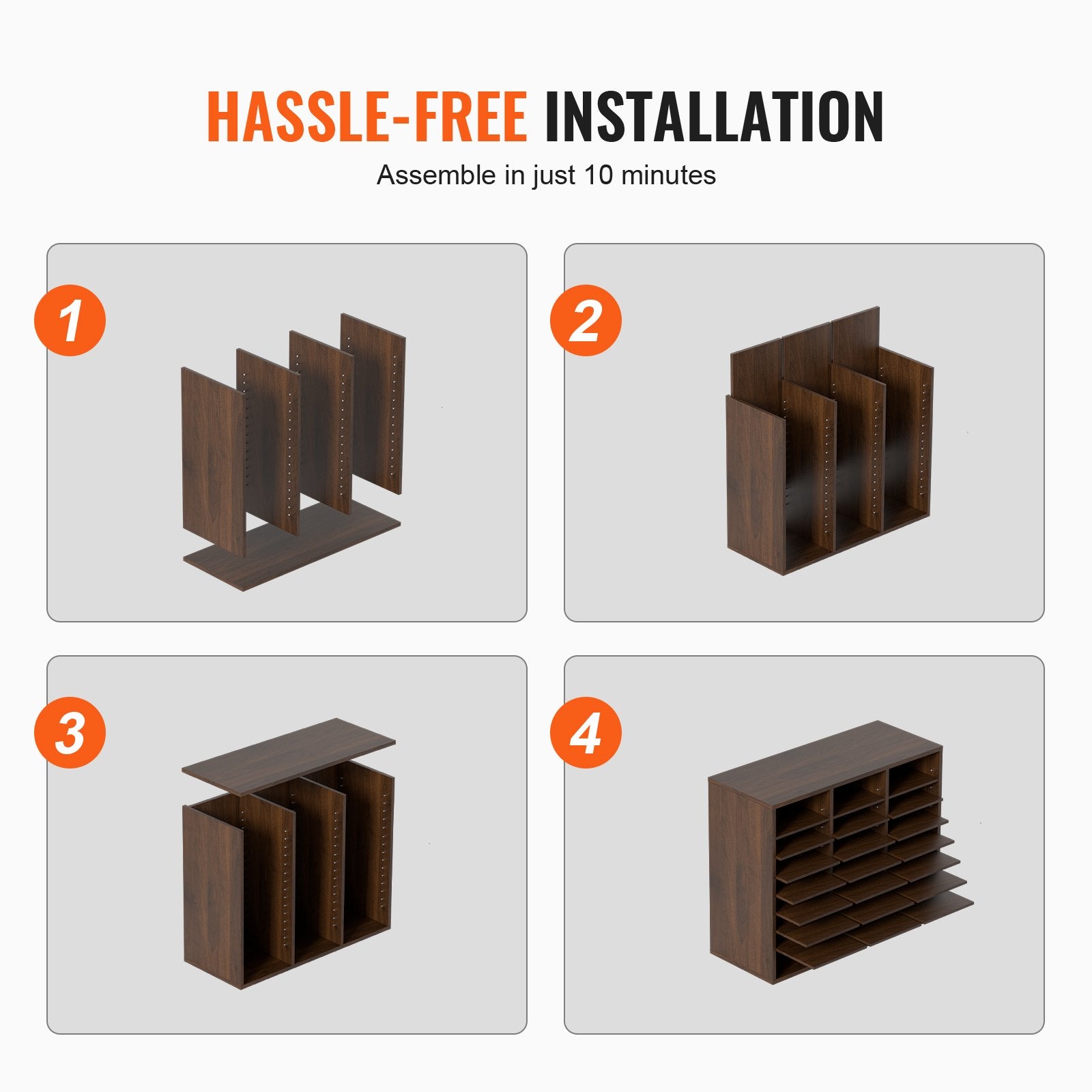 Wood Literature Organizer Adjustable File Sorter 24 Compartments Brown - Image 6