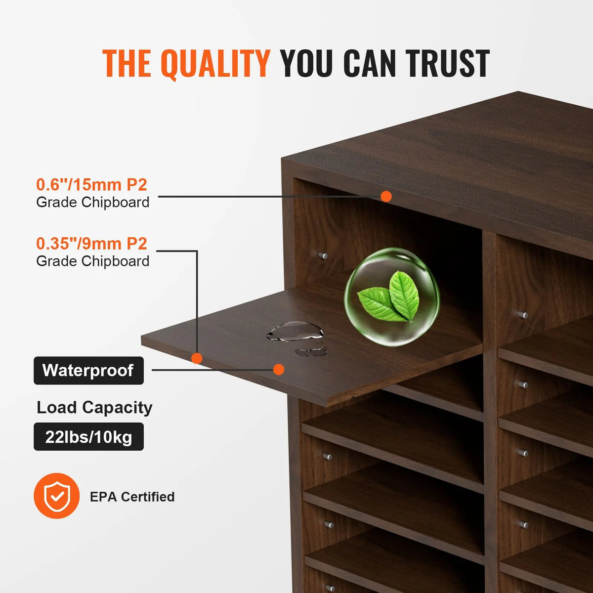 Literature Organizers, 36 Compartments Office Mailbox with Adjustable Shelves, Wood Literature Sorter 997x305x680 mm for Office, Home, Classroom, Mailrooms Organization, EPA Certified Brown - Image 3