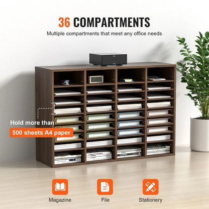 Literature Organizers, 36 Compartments Office Mailbox with Adjustable Shelves, Wood Literature Sorter 997x305x680 mm for Office, Home, Classroom, Mailrooms Organization, EPA Certified Brown - Image 4