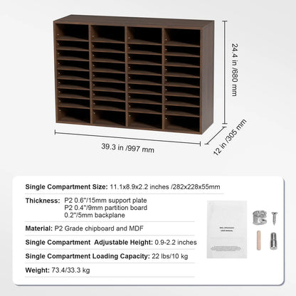 Literature Organizers, 36 Compartments Office Mailbox with Adjustable Shelves, Wood Literature Sorter 997x305x680 mm for Office, Home, Classroom, Mailrooms Organization, EPA Certified Brown - Image 7