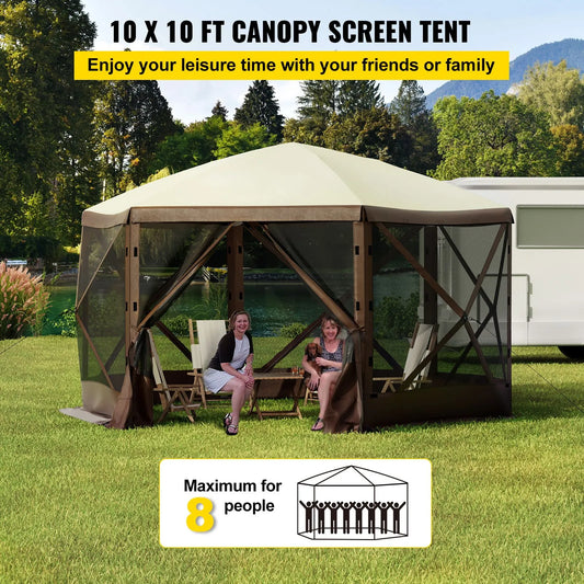 Pop-up Camping Gazebo Camping Canopy Shelter 6 Sided 10' x 10' Sun Shade - Image 2