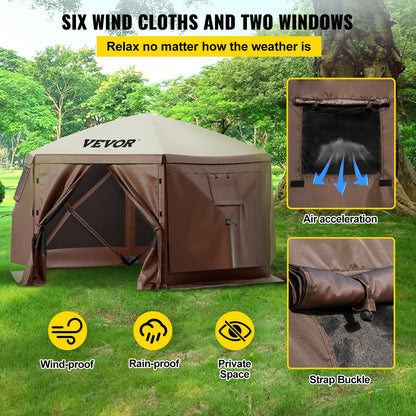 Pop-up Camping Gazebo Camping Canopy Shelter 6 Sided 10' x 10' Sun Shade - Image 3