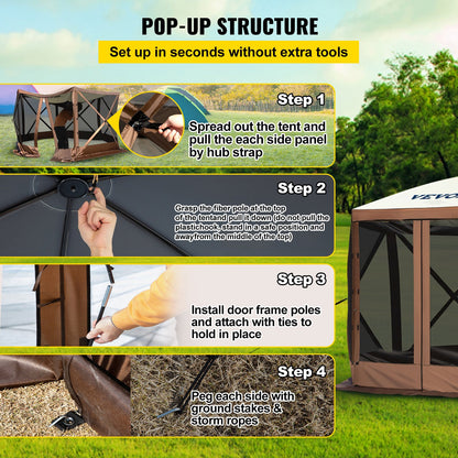 Pop-up Camping Gazebo Camping Canopy Shelter 6 Sided 10' x 10' Sun Shade - Image 4