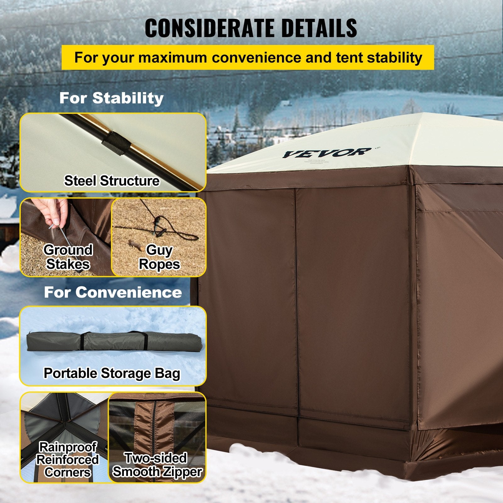 Pop-up Camping Gazebo Camping Canopy Shelter 6 Sided 10' x 10' Sun Shade - Image 6