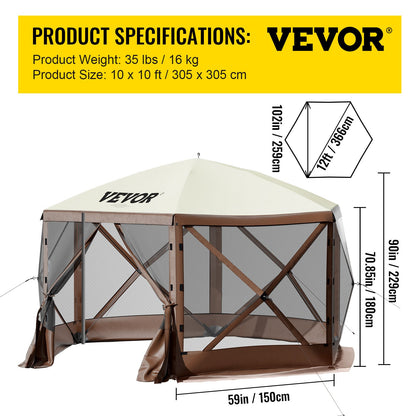 Pop-up Camping Gazebo Camping Canopy Shelter 6 Sided 10' x 10' Sun Shade - Image 7