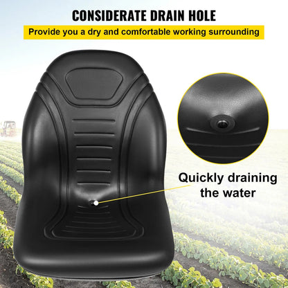 Universal Lawn Tractor Seat Replacement, Compact High Back Mower Seat, Black Vinyl Forklift Seat, Central Drain Hole Skid Steer Seat with Mounting Bolt Patterns of 8" x 11.5" & 11.25" x 11.5" - Image 4