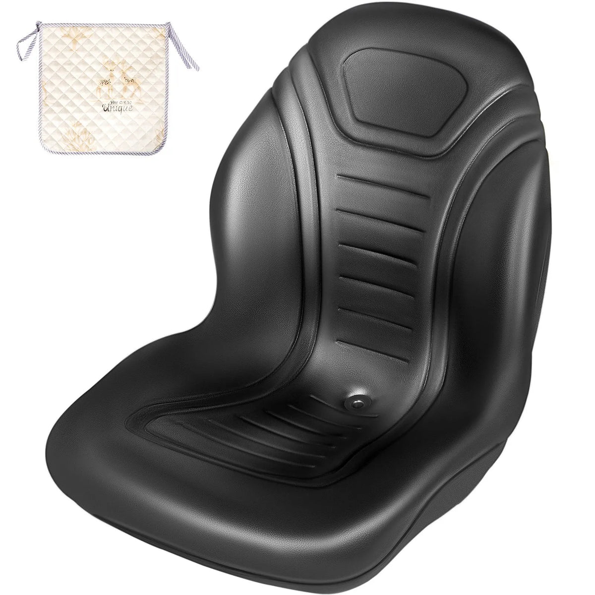 Universal Lawn Tractor Seat Replacement, Compact High Back Mower Seat, Black Vinyl Forklift Seat, Central Drain Hole Skid Steer Seat with Mounting Bolt Patterns of 8" x 11.5" & 11.25" x 11.5" - Image 9