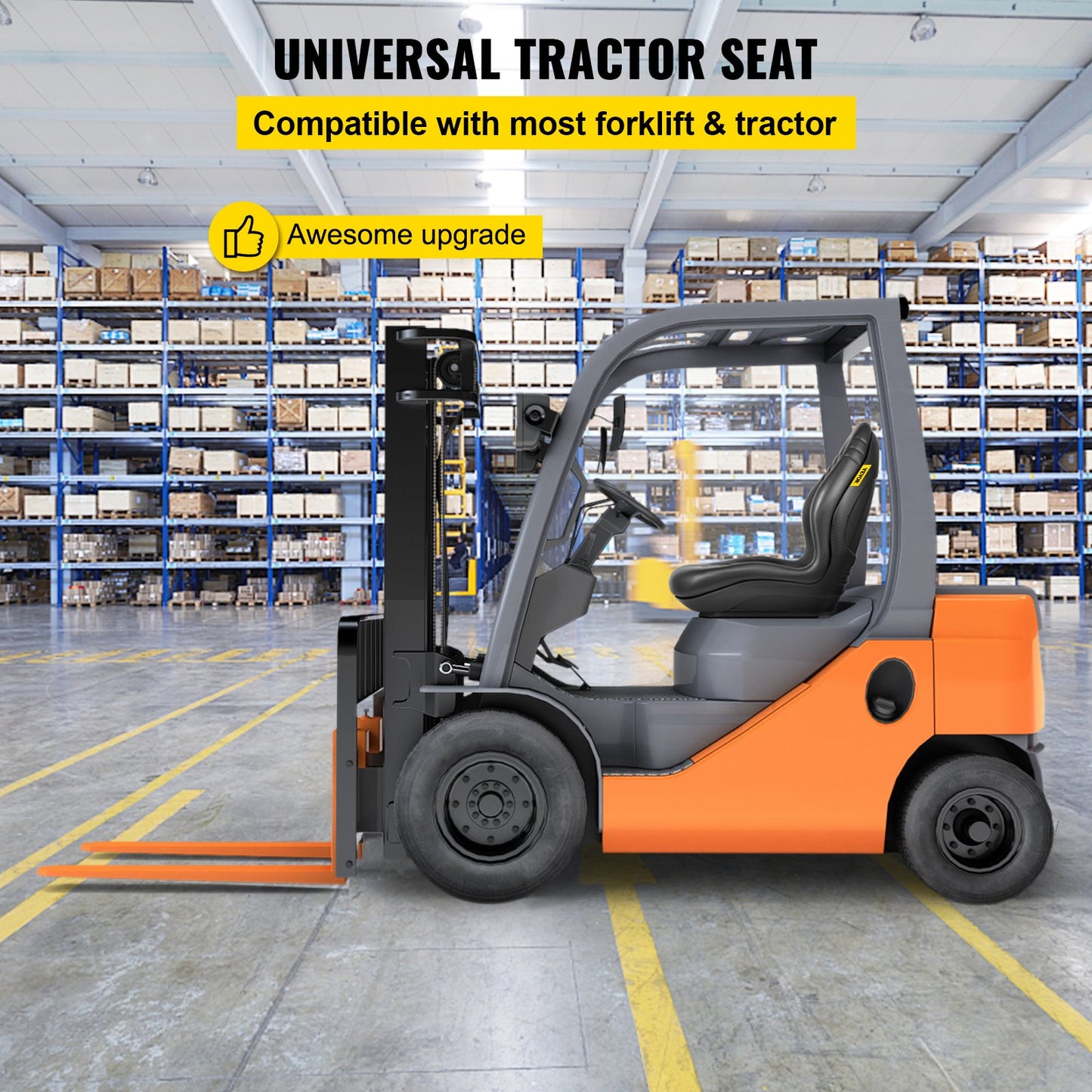 Universal Lawn Tractor Seat Replacement, Compact High Back Mower Seat, Black Vinyl Forklift Seat, Central Drain Hole Skid Steer Seat with Mounting Bolt Patterns of 8" x 11.5" & 11.25" x 11.5" - Image 2