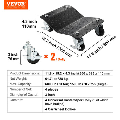 Car Dolly Wheel Tire Dolly 4 PCS Heavy Duty Skate Auto Repair Dolly 6000LB - Image 7