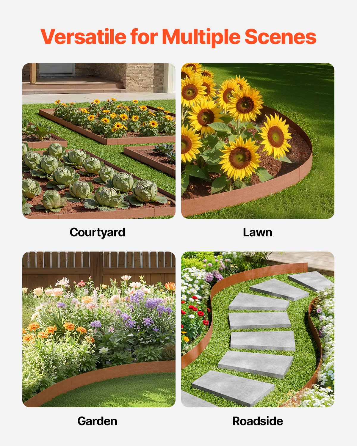 Steel Landscape Edging, 10 Packs 40 x 4.5 in Weather-Resistant & Pre-Rust Metal Landscape Edging, Bendable Garden Edging Border, Heavy Duty Lawn Edging, Flower Bed Yard Pathway Divider - Image 6