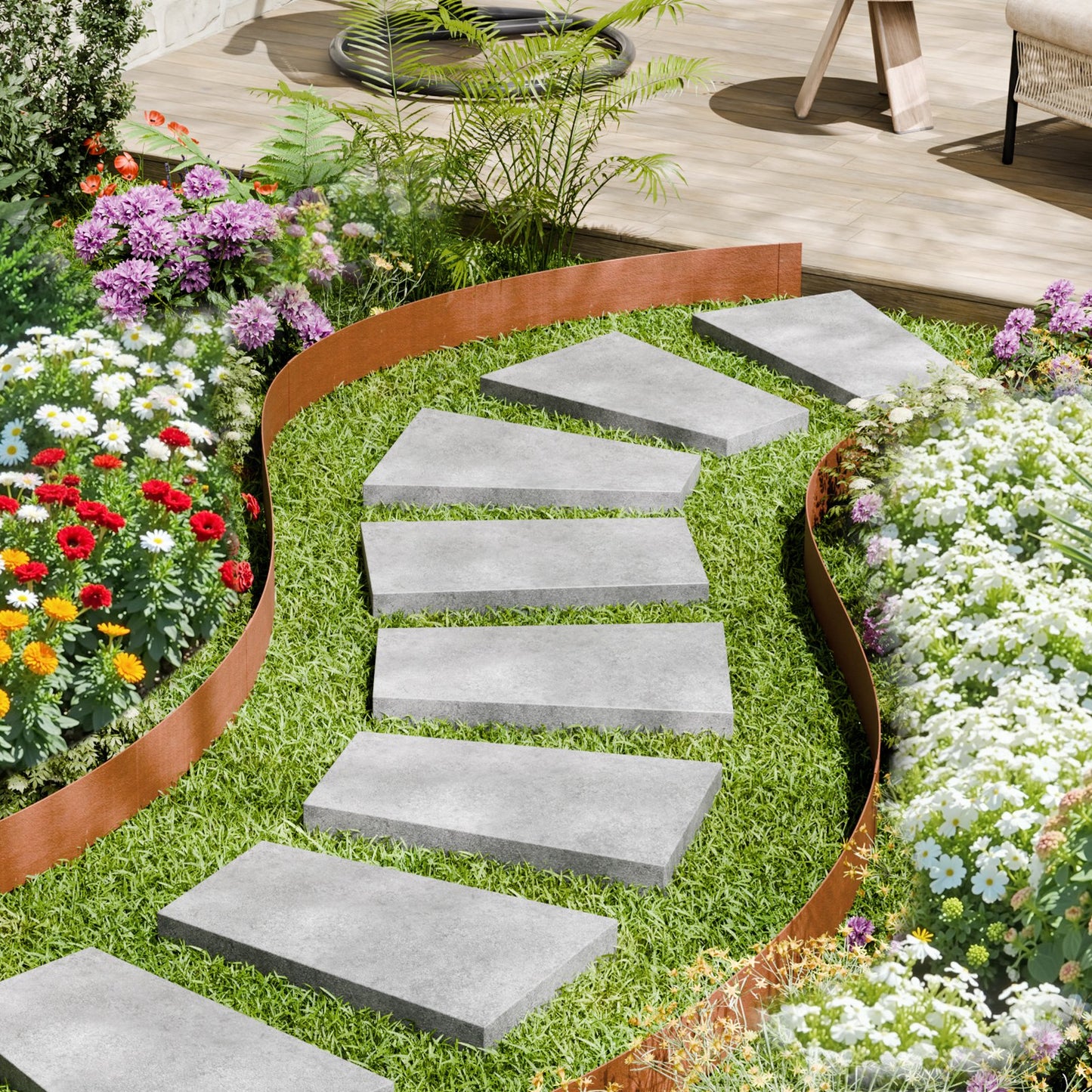 Steel Landscape Edging, 10 Packs 40 x 4.5 in Weather-Resistant & Pre-Rust Metal Landscape Edging, Bendable Garden Edging Border, Heavy Duty Lawn Edging, Flower Bed Yard Pathway Divider - Image 8