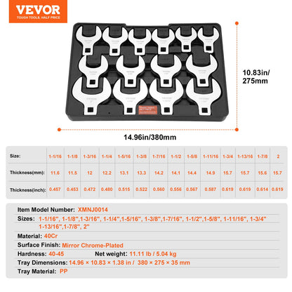 Crowfoot Wrench Set, 1/2" Drive 14-Piece SAE (1-1/16" - 2") Crows Foot Wrench Set with Storage Tray, 40CR Material with Laser Etched Sizing, for Mechanical Maintenance or Repairs - Image 7