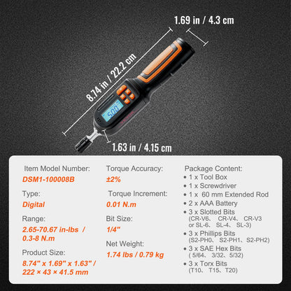 Digital Torque Screwdriver 1/4" Range 2.65-70.67in/lb w/ 0.01N.m Increment - Image 7