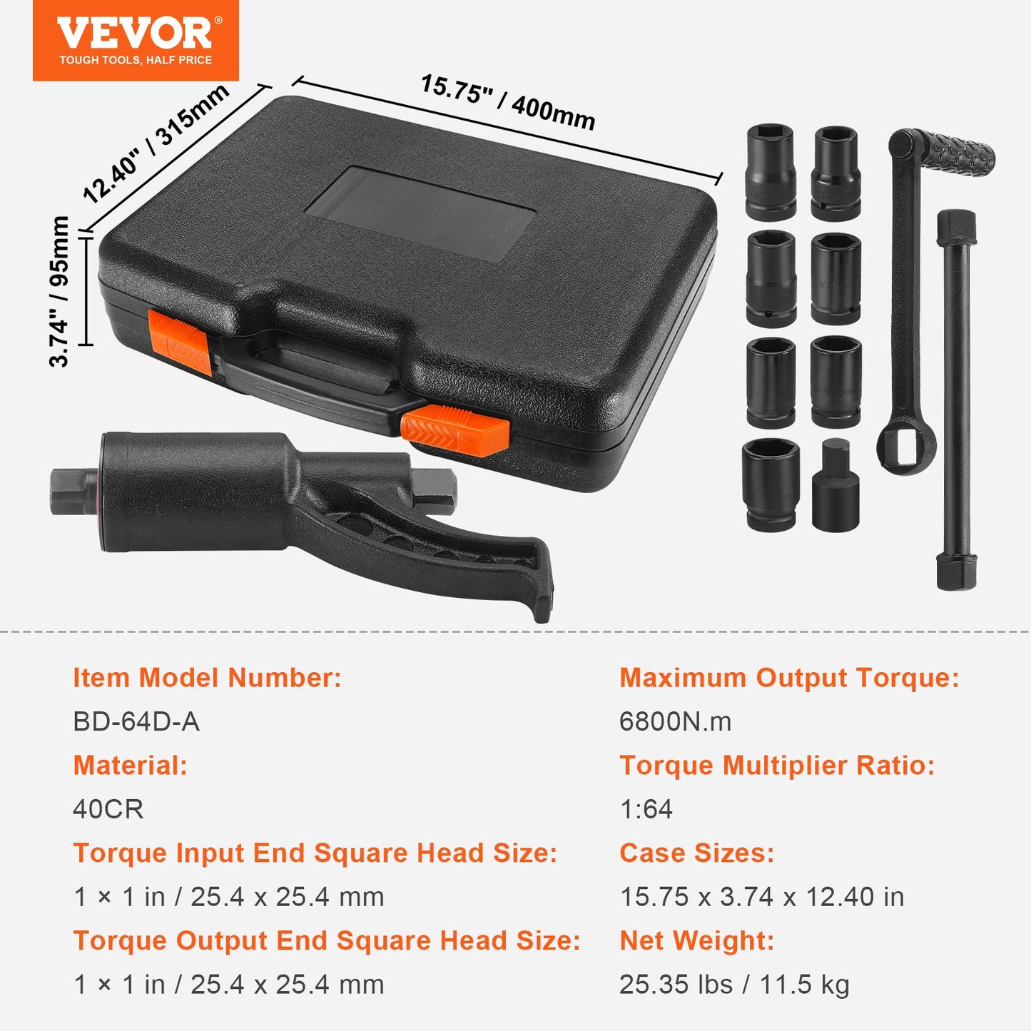 Torque Multiplier, Heavy Duty Torque Multiplier Wrench Set, 1 Inch Drive Lug Nut Wrench Torque Multiplier, 1:64 6800N.m Lug Nut Remover, with 8 Sockets and Storage Case for Truck Trailer RV - Image 7