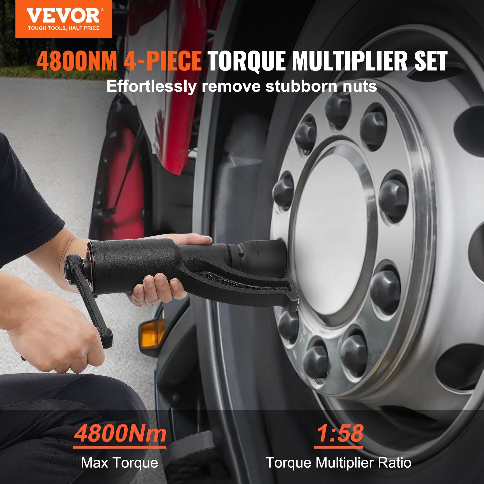 Torque Multiplier, Heavy Duty Torque Multiplier Wrench Set, 1 Inch Drive Lug Nut Wrench Torque Multiplier, 1:58 4800N.m Lug Nut Remover, with 4 Sockets and Storage Case for Truck Trailer RV - Image 2