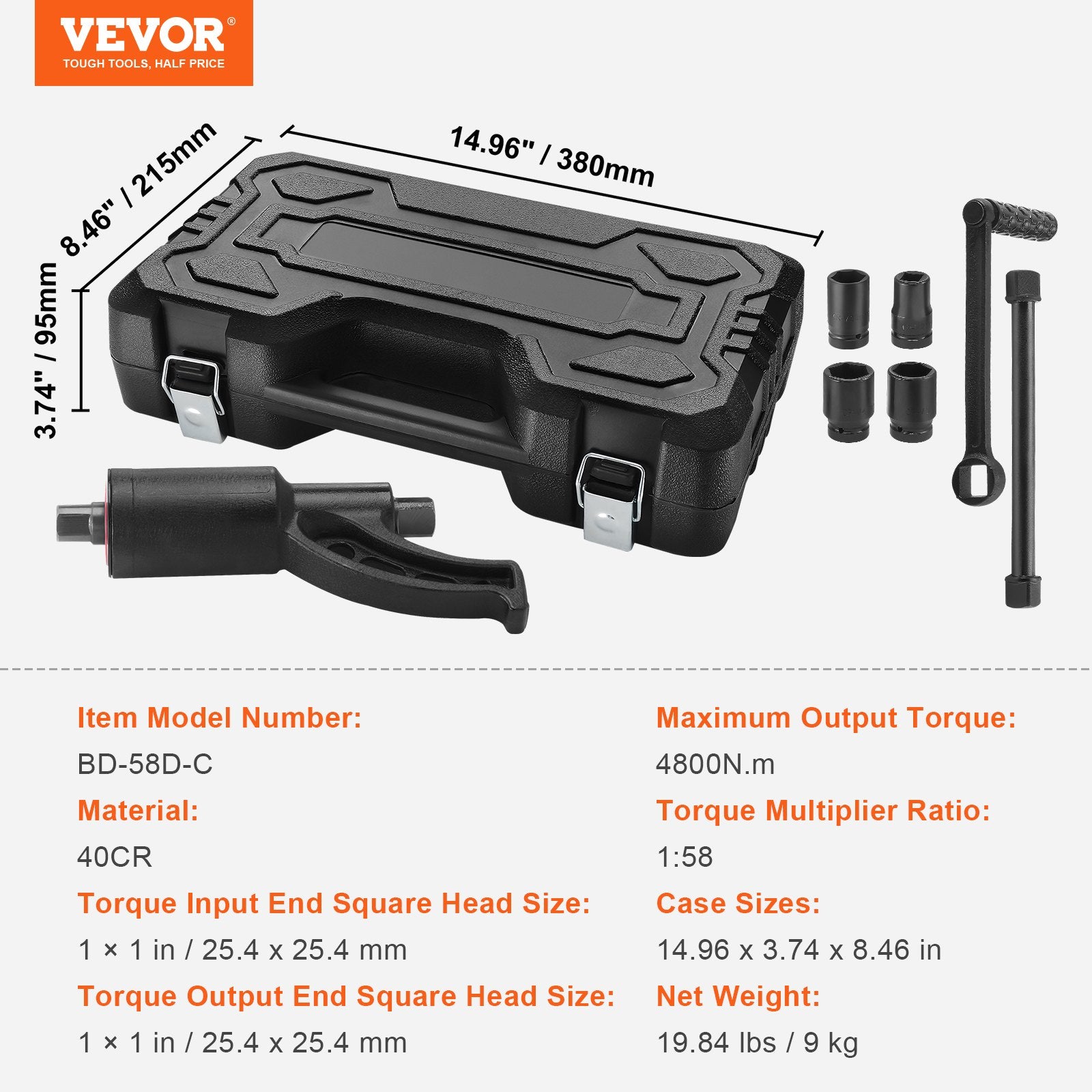 Torque Multiplier, Heavy Duty Torque Multiplier Wrench Set, 1 Inch Drive Lug Nut Wrench Torque Multiplier, 1:58 4800N.m Lug Nut Remover, with 4 Sockets and Storage Case for Truck Trailer RV - Image 7
