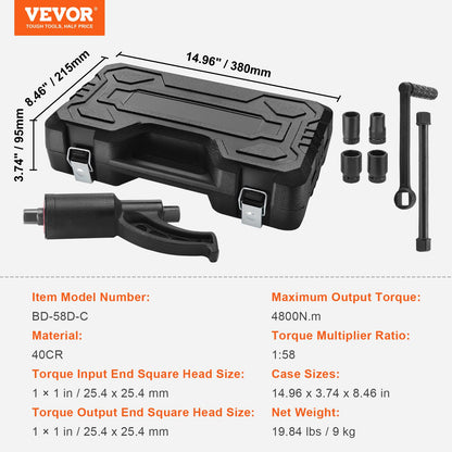 Torque Multiplier, Heavy Duty Torque Multiplier Wrench Set, 1 Inch Drive Lug Nut Wrench Torque Multiplier, 1:58 4800N.m Lug Nut Remover, with 4 Sockets and Storage Case for Truck Trailer RV - Image 7