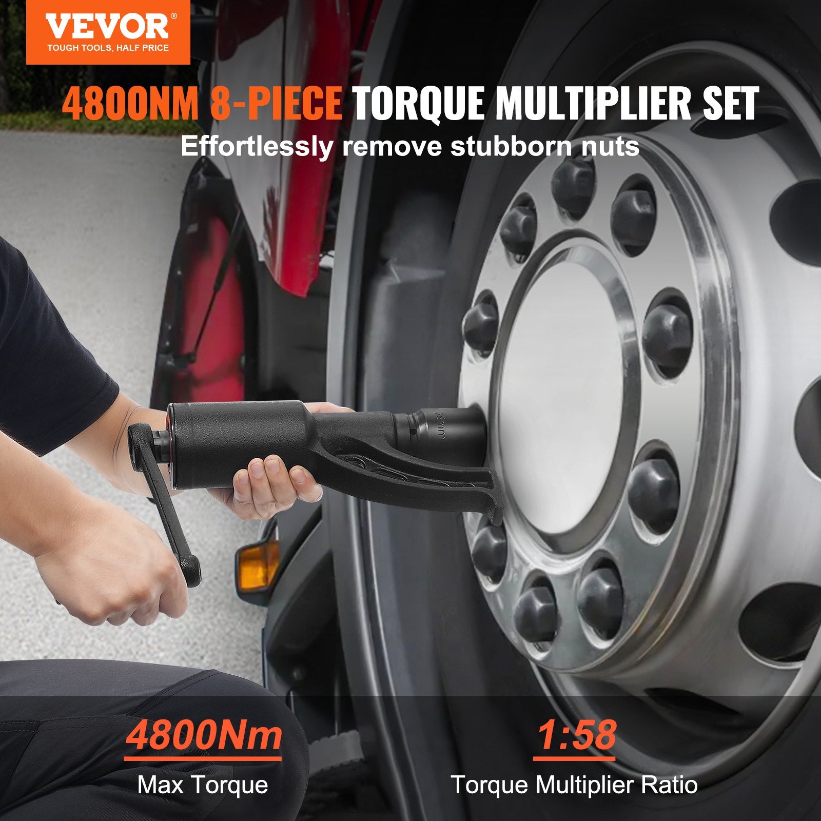 Torque Multiplier, Heavy Duty Torque Multiplier Wrench Set, 1 Inch Drive Lug Nut Wrench Torque Multiplier, 1:58 4800N.m Lug Nut Remover, with 8 Sockets and Storage Case for Truck Trailer RV - Image 2