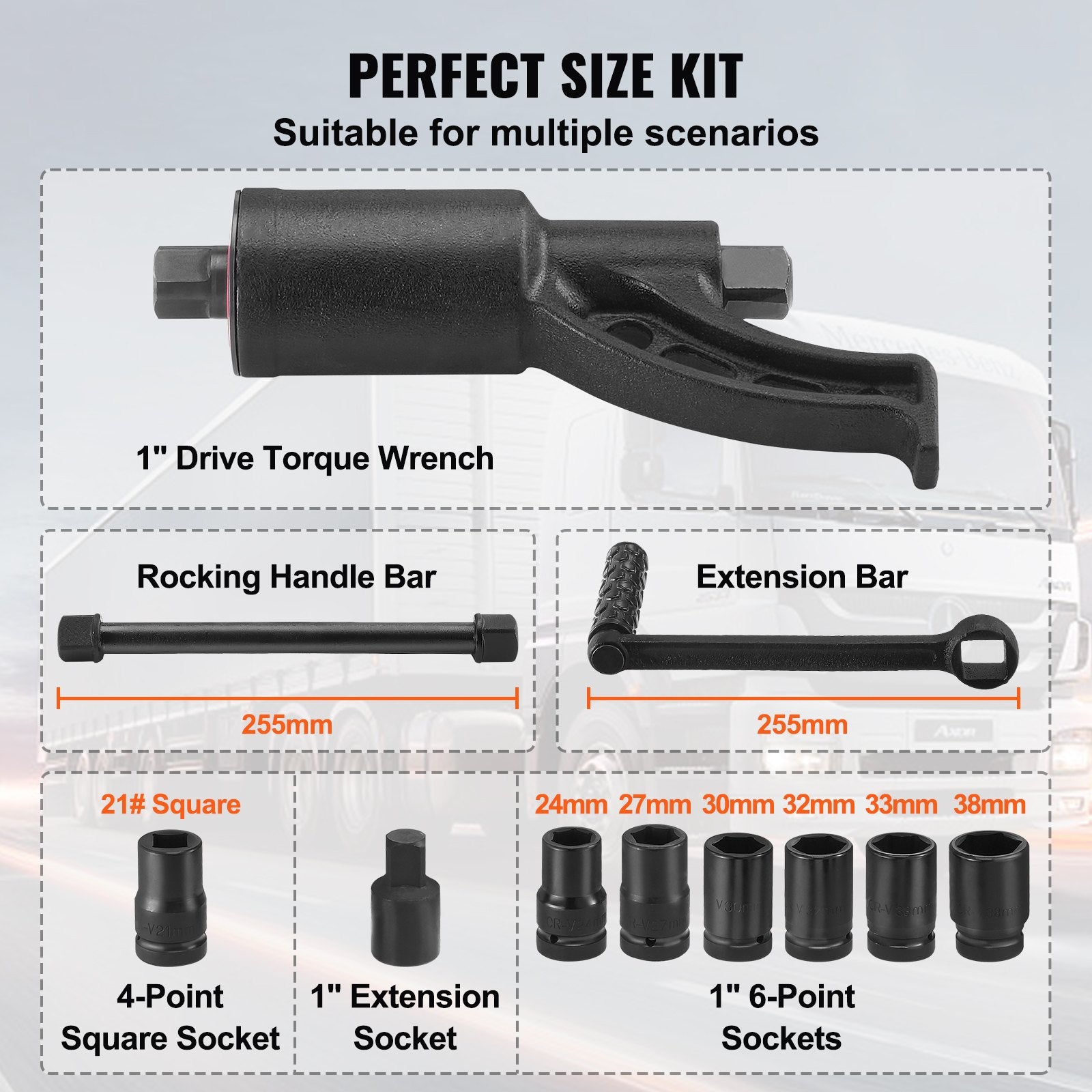 Torque Multiplier, Heavy Duty Torque Multiplier Wrench Set, 1 Inch Drive Lug Nut Wrench Torque Multiplier, 1:58 4800N.m Lug Nut Remover, with 8 Sockets and Storage Case for Truck Trailer RV - Image 3