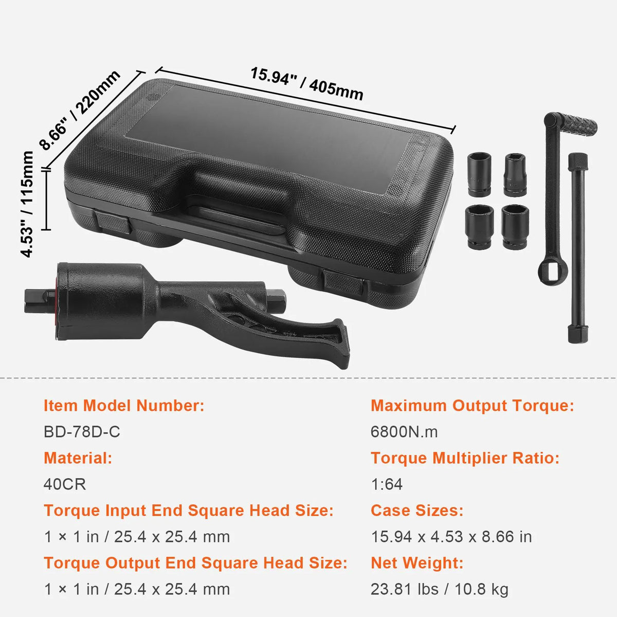 Torque Multiplier, Heavy Duty Torque Multiplier Wrench Set, 1 Inch Drive Lug Nut Wrench Torque Multiplier, 1:64 6800N.m Lug Nut Remover, with 4 Sockets and Storage Case for Truck Trailer RV - Image 7