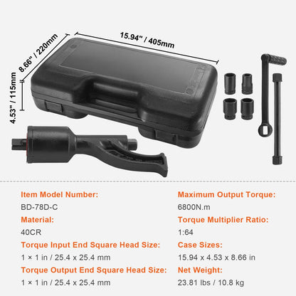 Torque Multiplier, Heavy Duty Torque Multiplier Wrench Set, 1 Inch Drive Lug Nut Wrench Torque Multiplier, 1:64 6800N.m Lug Nut Remover, with 4 Sockets and Storage Case for Truck Trailer RV - Image 7